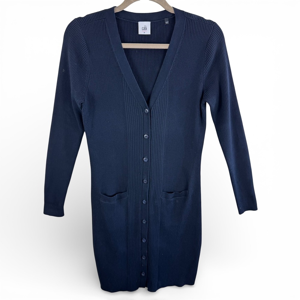 Cabi Navy Blue Ribbed Knit Duster Long Line Cardigan Button Front 5450 Mens M